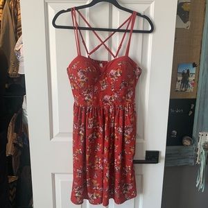 Red floral summer dress